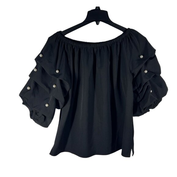 Roz & Ali Off the Shoulder Blouse Women's Size 1X With Pearl Embellished Sleeves - Picture 1 of 8